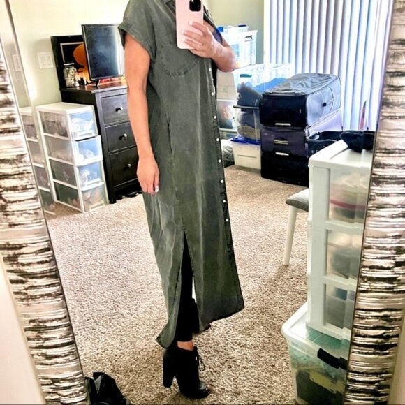 😍🛍 Sneak Peak Long Full Length Khaki Button Down Army Green Shirt Dress! Sz… - Picture 4 of 14